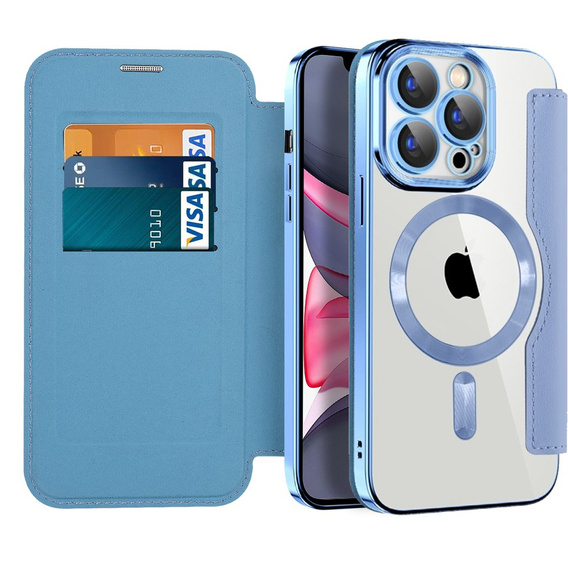 Θήκη με πτερύγιο για iPhone 15 Pro, RFID Wallet MagSafe CamShield, μπλε