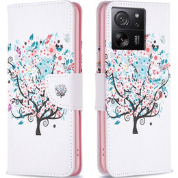 Αναδιπλούμενη θήκη για Xiaomi 13T / 13T Pro / Redmi K60 Ultra, Wallet, colorful tree, λευκή