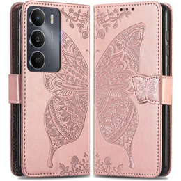 Θήκη με πτερύγιο για Realme 14X / Realme C75, Butterfly, ροζ rose gold