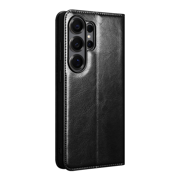 Δερμάτινη θήκη Qialino με πτυσσόμενο κάλυμμα Wallet για Samsung Galaxy S26 Ultra, μαύρη