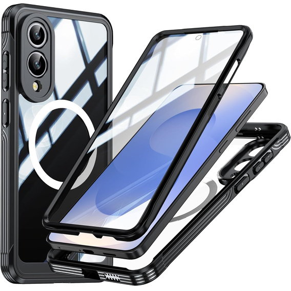 Θήκη για Samsung Galaxy S25 Edge, Shockproof, με γυαλί, για MagSafe, μαύρη
