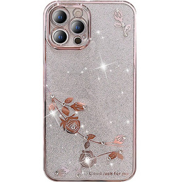 Θήκη για iPhone 14 Pro, Glitter Flower, ροζ rose gold