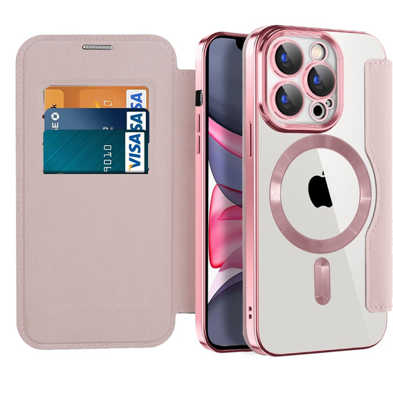 Θήκη με πτερύγιο για iPhone 15 Pro, RFID Wallet MagSafe CamShield, ροζ