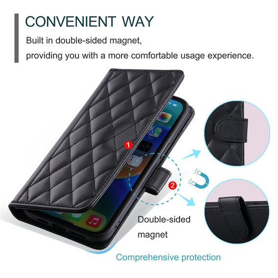 θήκη πτερύγιο για Samsung Galaxy S25 FE, Rhombus Crossbody Leather, μαύρη