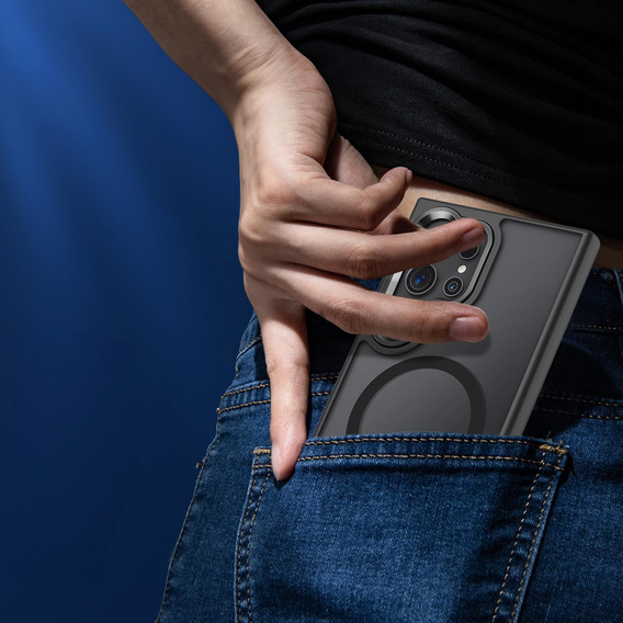 Θήκη για Samsung Galaxy S25 Ultra, Kickstand Matt Case, για MagSafe, μαύρη + Γυαλί οθόνης