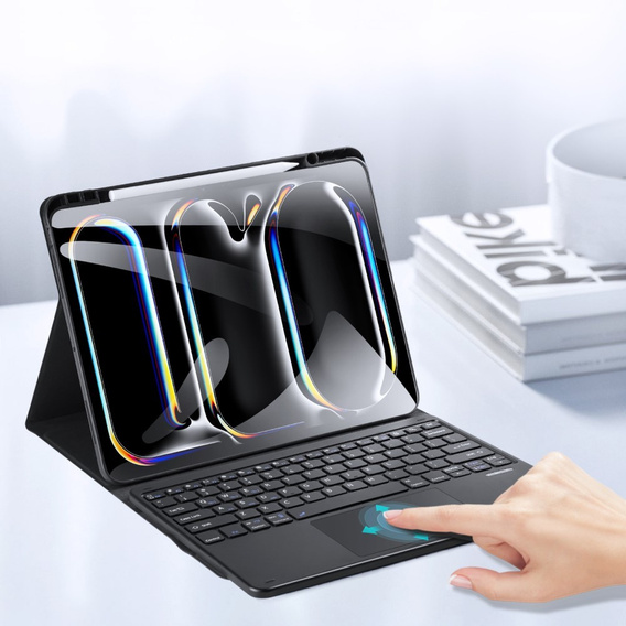 Θήκη + πληκτρολόγιο Apple iPad Pro 13" 7 gen. 2024, Dux Ducis TouchPad Leather Pen Slot, μαύρη