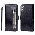 Θήκη με πτερύγιο για Samsung Galaxy S24, Wallet Zipper Pocket Glittery, μαύρη