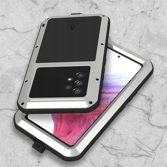 Love Mei Θήκη για Samsung Galaxy A53 5G, armored with glass, ασημένια