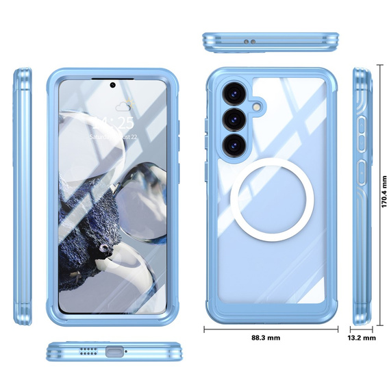 Θήκη για Samsung Galaxy S25 FE, Shockproof, με γυαλί, για MagSafe, μπλε