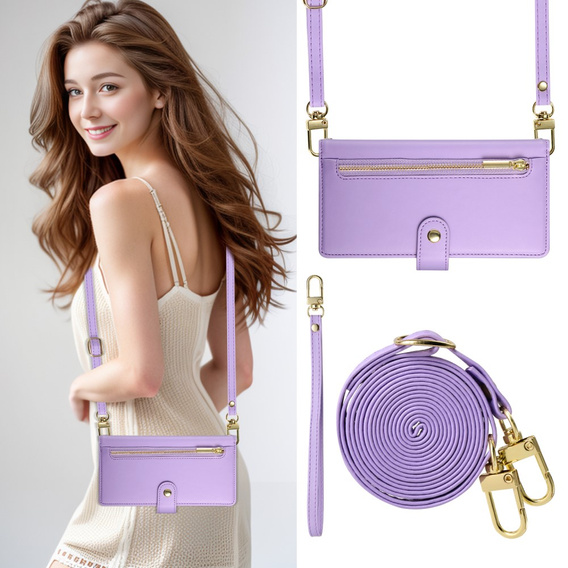 Θήκη με πτερύγιο για iPhone 16 Pro Max, Wallet Zipper Pocket, μωβ