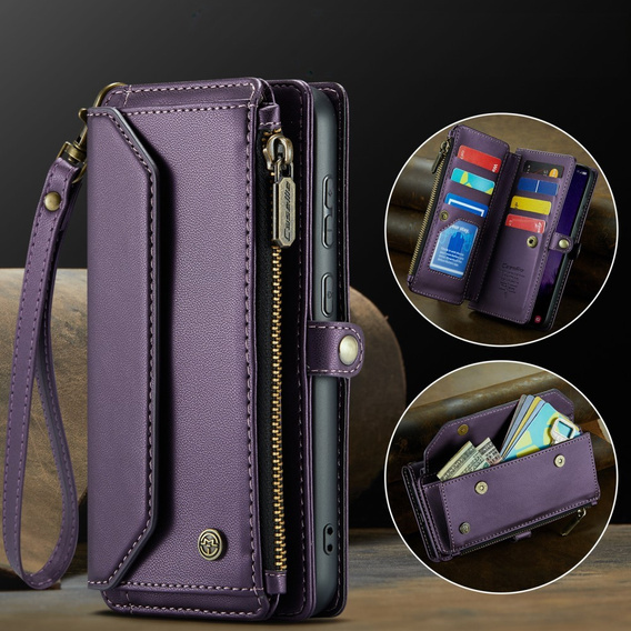 θήκη CASEME για Samsung Galaxy S24 FE, RFID Leather Wallet, με λουράκι ώμου, μωβ