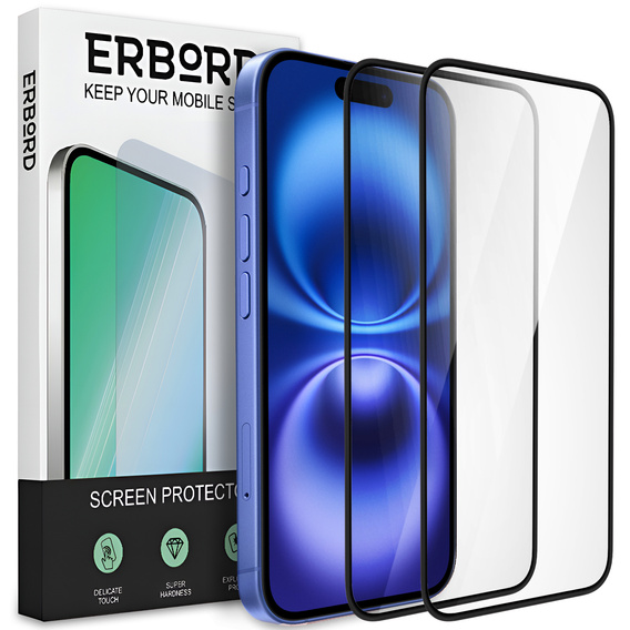 2x Κεραμικό υβριδικό γυαλί ERBORD για iPhone 16