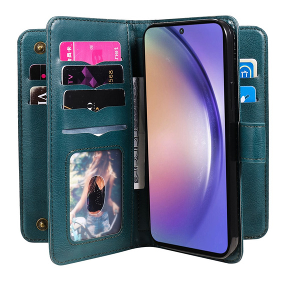 θήκη πτερύγιο για Samsung Galaxy A55 5G, 10 Card Slots Wallet, πράσινη