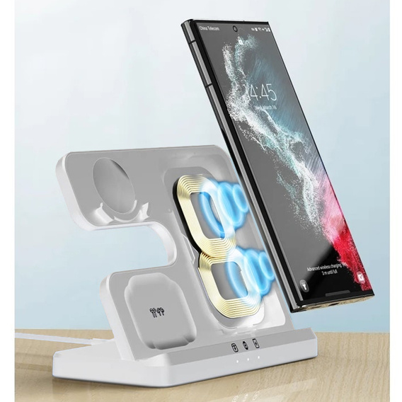 Ασύρματο φορτιστή 3 σε 1 QI γρήγορο για Samsung S25 S24 S23 Galaxy Watch Buds Σταθμός λευκό