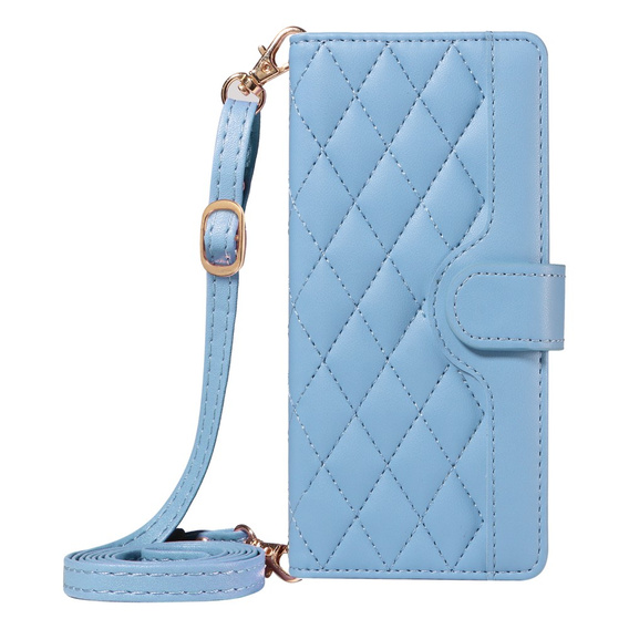 θήκη πτερύγιο για iPhone 16E, Rhombus Crossbody Leather, μπλε