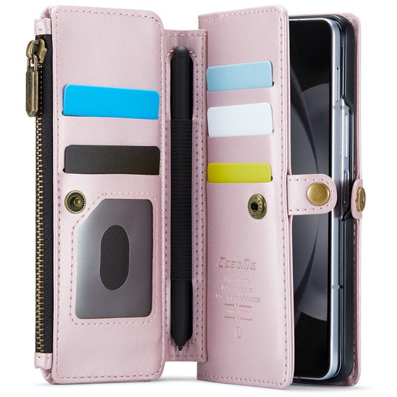 θήκη CASEME για Samsung Galaxy Z Fold6 5G, RFID Leather Wallet, με λουράκι ώμου, ροζ