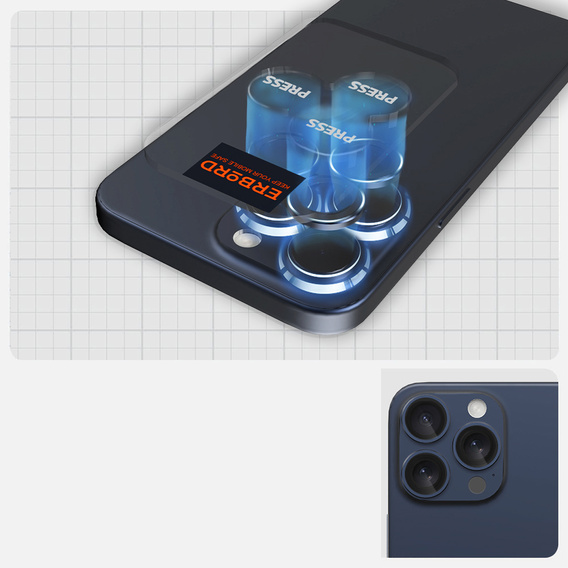 2x ERBORD OPTIK Pro μετριασμένο γυαλί για κάμερα iPhone 16 Pro/16 Pro Max / 15 Pro/15 Pro Max/14 Pro/14 Pro Max, μπλε τιτανίου