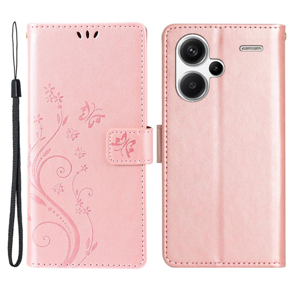 Θήκη με πτερύγιο για Xiaomi Redmi Note 13 Pro+, Butterfly, ροζ rose gold