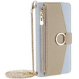 θήκη Wallet Zipper Pocket flip για το iPhone 15 Pro, Wallet Zipper Pocket, με καθρέφτη, μπλε