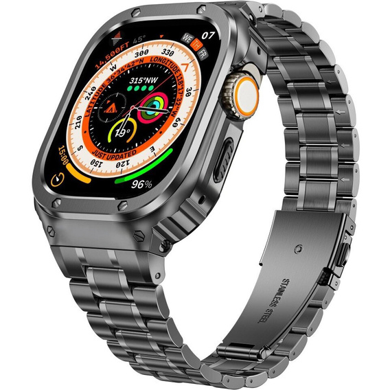 Ατσάλινο βραχιόλι με θήκη για Apple Watch 7/8/9 45MM, Γκρι