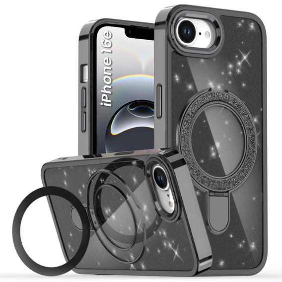 Η θήκη iPhone 16e, Glittery Magnetic Kickstand, μαύρη