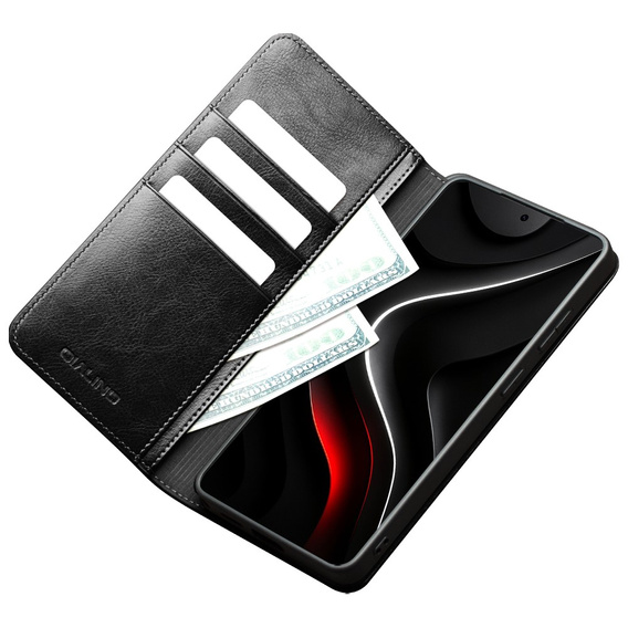 Δερμάτινη θήκη Qialino με πτυσσόμενο κάλυμμα Wallet για Samsung Galaxy S26, μαύρη