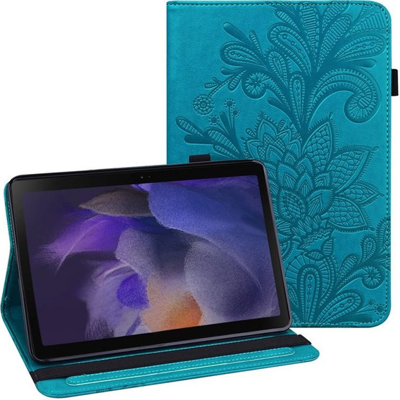 θήκη με πτερύγιο για Samsung Galaxy Tab A8 10.5 SM-X200 SM-X205, flower, μπλε