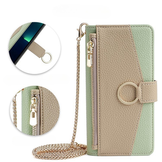 θήκη Wallet Zipper Pocket flip για το Samsung Galaxy A56 5G, Wallet Zipper Pocket, με καθρέφτη, πράσινη