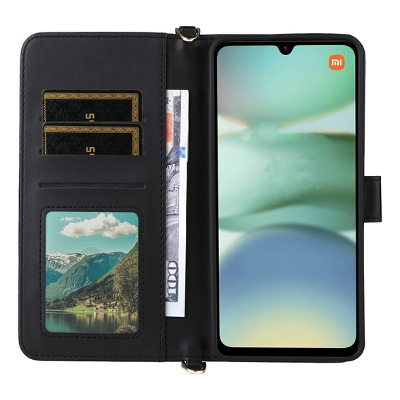 Θήκη με πτερύγιο για Xiaomi Redmi A5, Crossbody Leather Wallet, μαύρη