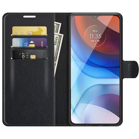 Θήκη με πτερύγιο για Motorola Moto E7 Power / E7i Power, Wallet Litchi Texture, μαύρη