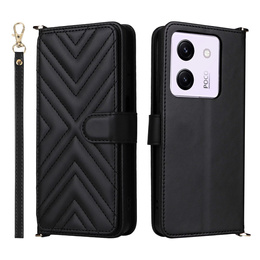 Θήκη με πτερύγιο για Xiaomi Poco M7 Pro 5G, Crossbody Leather Wallet, μαύρη