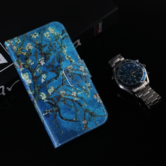 Θήκη με πτερύγιο για Realme C55, Wallet, Cherry blossom, μπλε