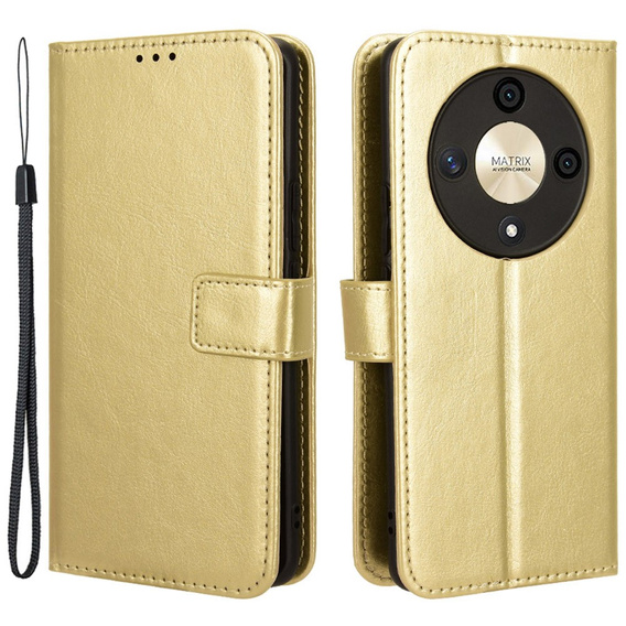 Θήκη με πτερύγιο για Honor Magic 6 Lite 5G, Crazy Horse Wallet, χρυσή