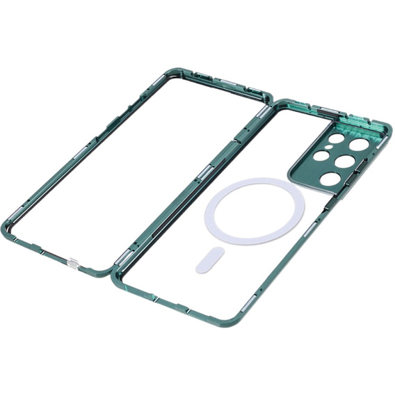 Μαγνητική θήκη MagSafe Dual Glass για Samsung Galaxy S21 Ultra, πράσινη