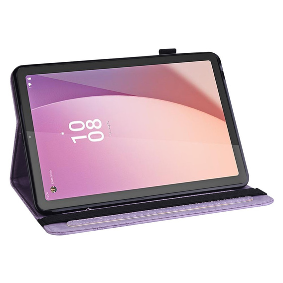 θήκη με πτερύγιο για Lenovo Pad M9, flower, μωβ