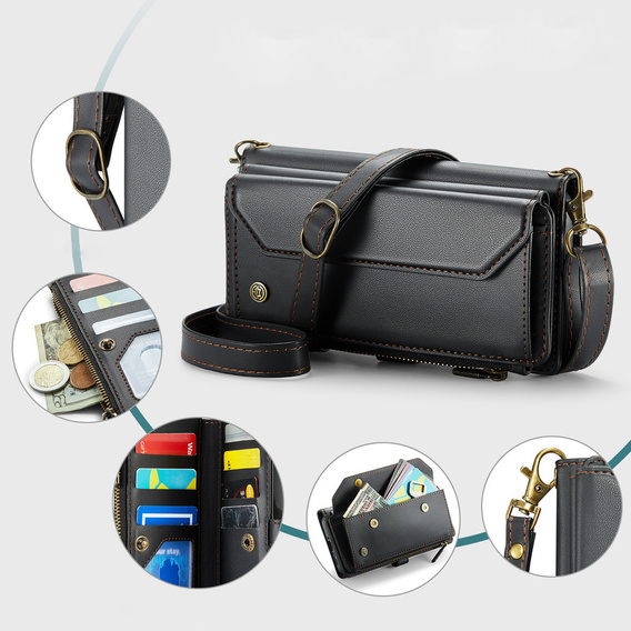 Θήκη με πτερύγιο για Samsung Galaxy A17 5G, θήκη πορτοφολιού με κλειδαριά και ιμάντες - μαύρο