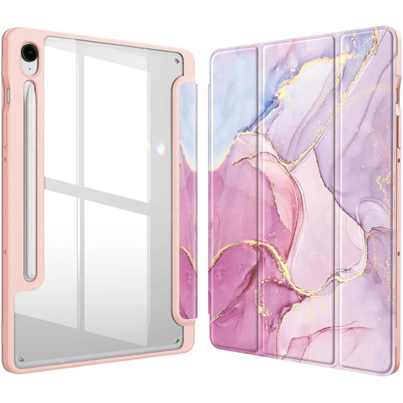 Θήκη για Samsung Galaxy Tab S10 Lite / S10 FE / S9 FE, Smartcase Hybrid, με χώρο για γραφίδα, Marble ροζ