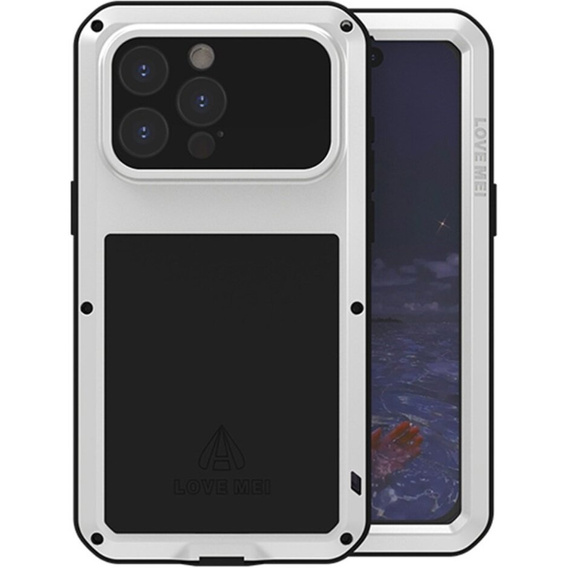 Love Mei Θήκη για iPhone 15 Pro Max, armored with glass, γκρι