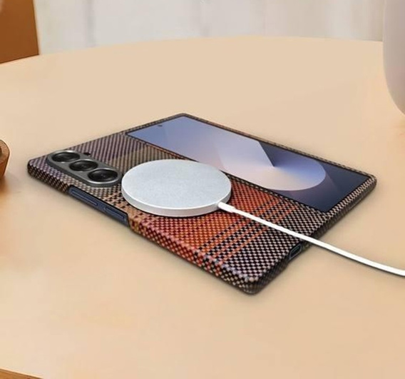 Θήκη για Samsung Galaxy Z Fold6 5G - μαγνητική ίνα αραμιδίου, πορτοκαλί