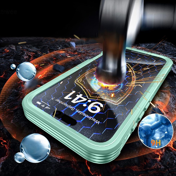 Θήκη για iPhone 16 Plus, Shockproof, με γυαλί, για MagSafe, πράσινη