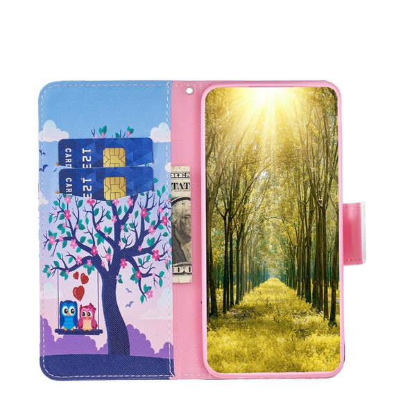 Θήκη με πτερύγιο για Xiaomi 13 Lite, Wallet, tree & owls, μπλε