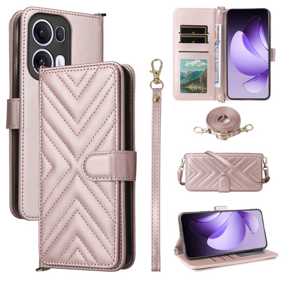 Θήκη με πτερύγιο για Oppo Reno 13 Pro 5G, Crossbody Leather Wallet, ροζ