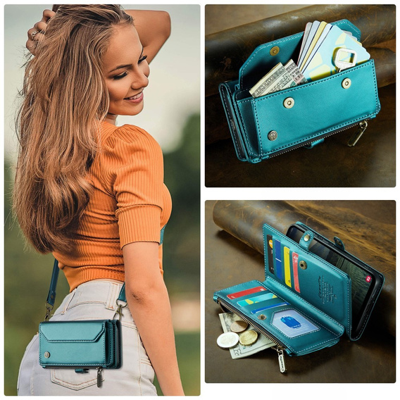 θήκη CASEME για Samsung Galaxy A56 5G, RFID Leather Wallet, με λουράκι ώμου, πράσινη