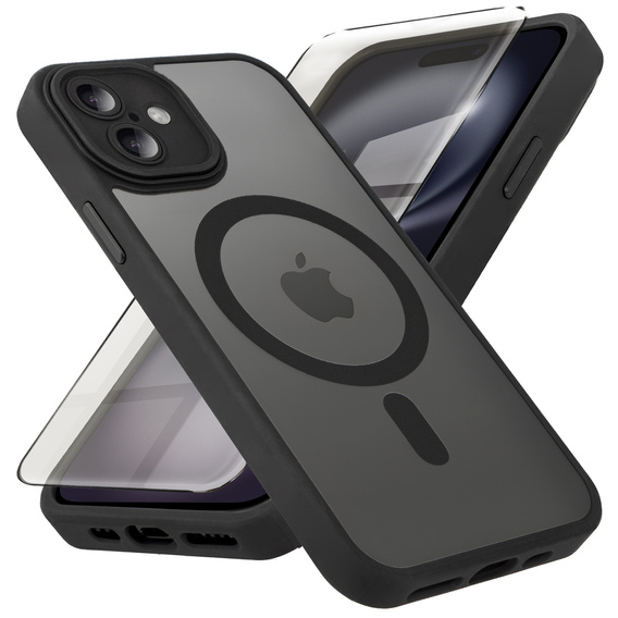 Θήκη για iPhone 16 Plus, για MagSafe, ERBORD Μatt Case, μαύρη + Γυαλί οθόνης