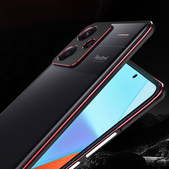 Θήκη για Xiaomi Redmi Note 13 Pro+, Armor Bumper, με κάλυμμα φακού, μαύρο / κόκκινο