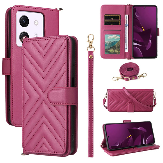 Θήκη με πτερύγιο για Xiaomi Poco M7 Pro 5G, Crossbody Leather Wallet, μπορντό