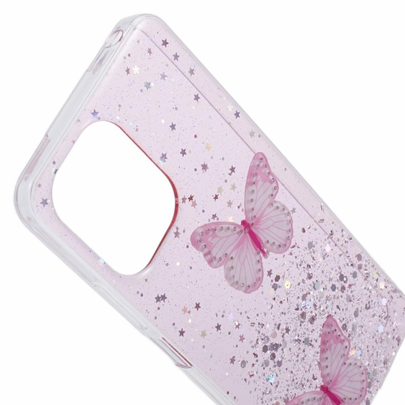 Θήκη για Xiaomi Redmi 13C / Poco C65, Glitter Butterfly, ροζ