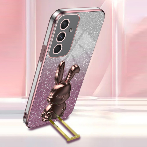 Θήκη για Samsung Galaxy A55 5G, Glitter Rabbit, με συρόμενη βάση στήριξης, ροζ