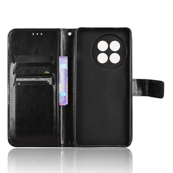Θήκη με πτερύγιο για OnePlus 13R, Crazy Horse Wallet, μαύρη