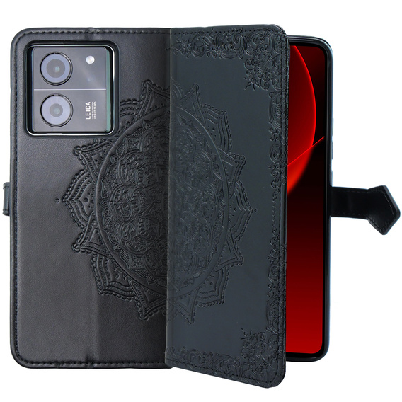 Θήκη με πτερύγιο για Xiaomi 13T / 13T Pro, Mandala, μαύρη